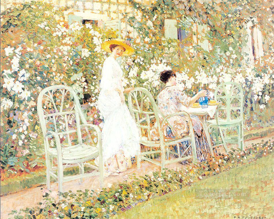 Lilies Impressionist women Frederick Carl Frieseke Impressionism Flowers Oil Paintings